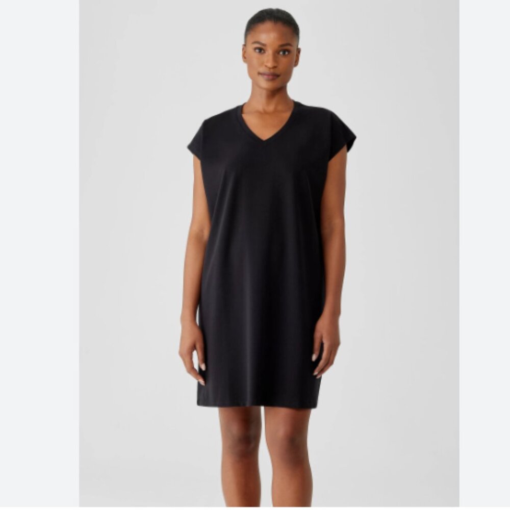 Eileen Fisher Black V Neck T-Shirt Tunic Dress